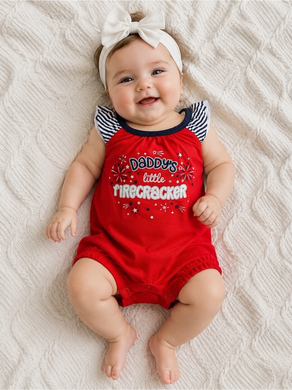 Patriotic Unisex Baby Romper One-Piece Size 6-9M "Daddy’s Little Firecracker”